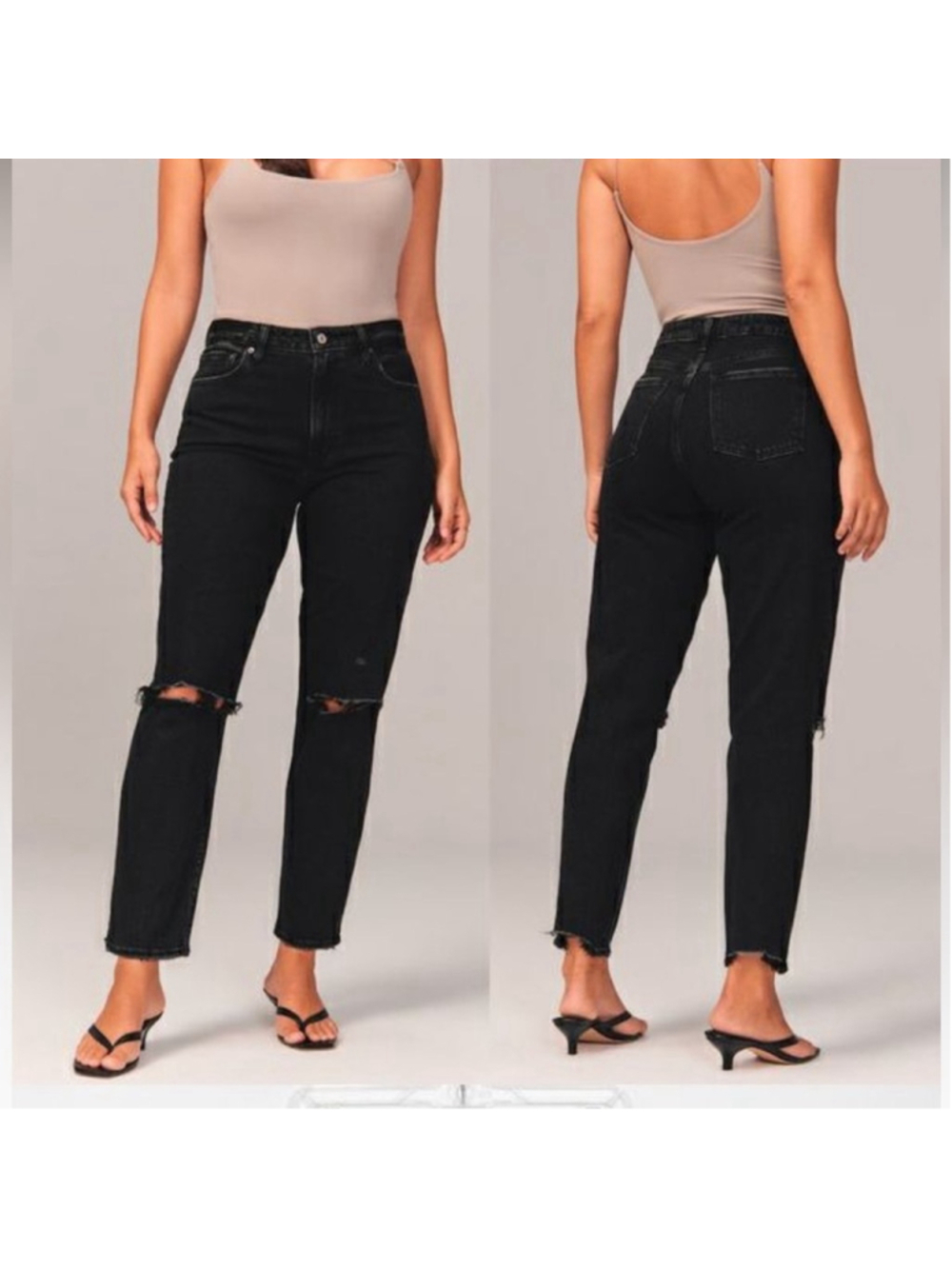Abercrombie & Fitch the mom highrise distressed knees black sz 25